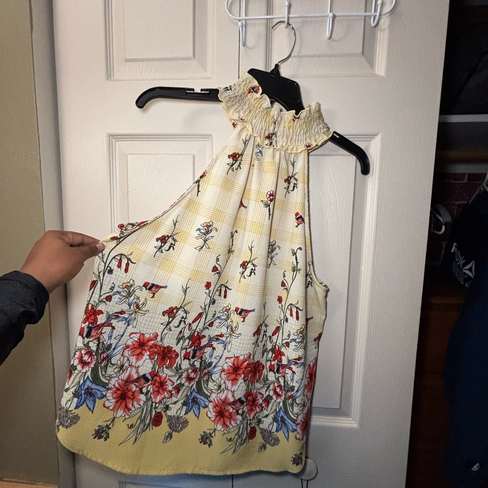 Floral Yellow Halter Tank Top